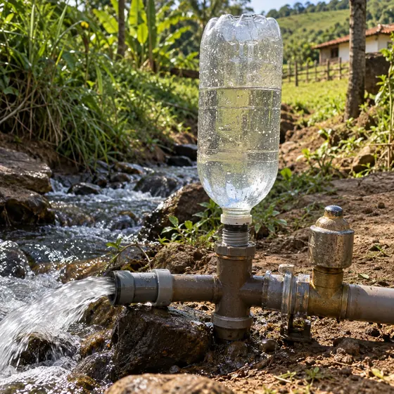 Sistema com garrafa PET junto à água