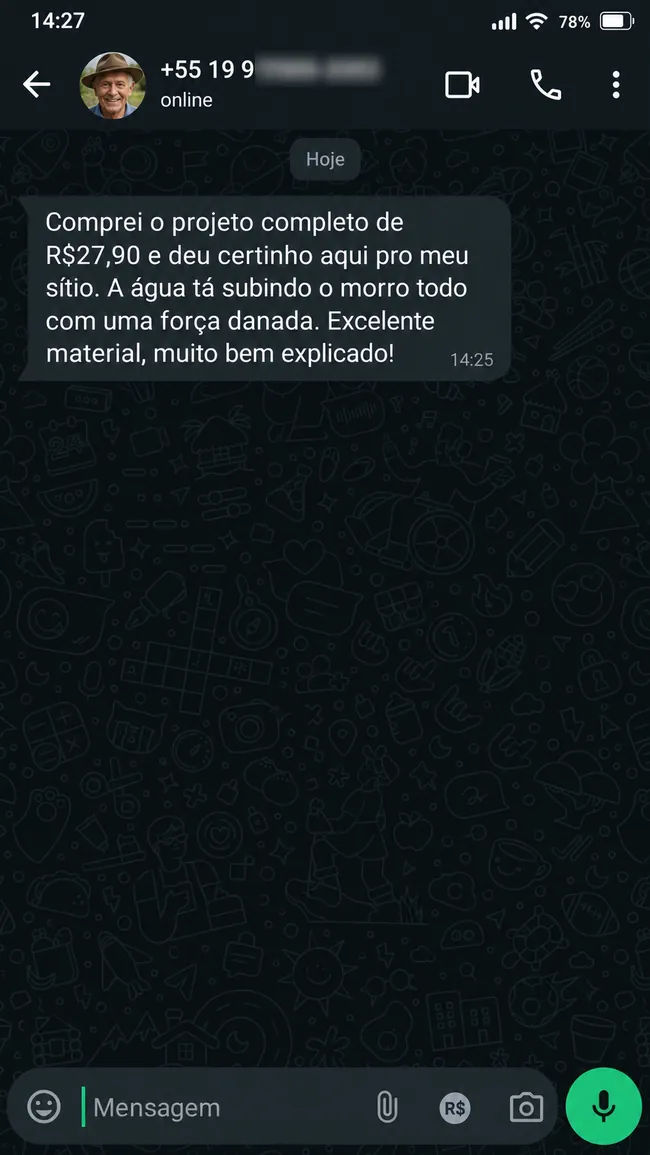 Mensagem enviada sobre o projeto completo